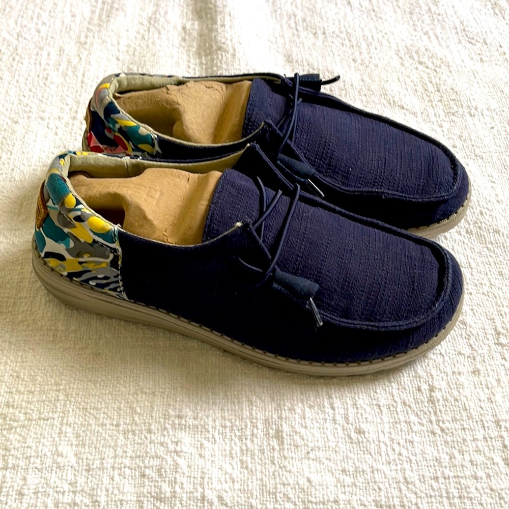 Hey Dude Navy Blue Flats with Multicolor Accents
